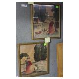 2 water colorsCourting couple with dog,and