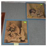 2 water colors Table top geisha girl w/ vase &