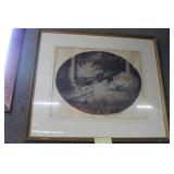 Icart PrintReclining woman with dog in floral