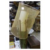 Mid-Century teak & green ceramic cylinder light wi