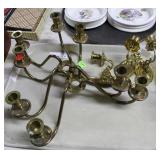 Pair of four light brass tabletop candle holders,