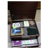 Box with Tarot cards, runes, playing cards, creati