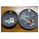 2 oriental themed wall plates14 in dia/11 in