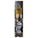 Glass body table lamp 36 in hi.Brass lion