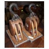 2 hook & pulley bookends.Signed bottom,made