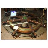 Ship wheel glass top tableBrass inserts &