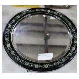 Black lacquer inlaid round mirror 14" D