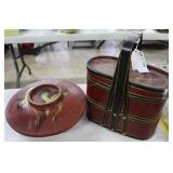 Two Asian painted pcs: red Crane bowl, & Bento lun