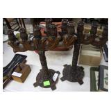 Pair of five light 16.5" H hand carved wooden cand