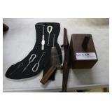 Victorian Button hook display, collapsible ruler,