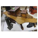 Wooden stool, 4 light candle mold, wall pocket & s