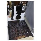 African wood carved wall panel, Seated wise figure