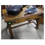 Oak single drawer claw footed Library table  4