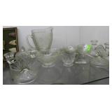 11pcs pressed glass incl center bowl & candlestick