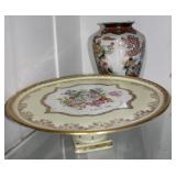 Chinese painted vase & Bavarian HP floral cake sta