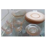 Mid Century pink depression glass with geometric d