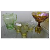 Carnival glass pedestal fruit bowl, five pcs yello