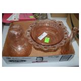 Pink Depression glass 4 -piece lot bedside water