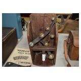 19 th century wooden grain scoop and sleigh bell