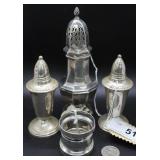 English silver sugar shaker, Crown sterling salt &