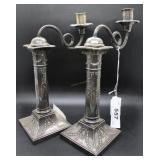 Pair of 1800s silver-plate single light candlestic
