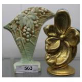 Two pcs USA pottery: crackle glass & urn vase