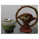2pcs Roseville pottery: Basket & bowl 657 3"