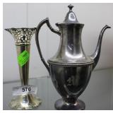 Silver-plate engraved bud vase & pitcher