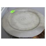 Hand hammered Pewter charger engraved on bottom