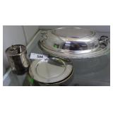 5pcs Silver-plate: Porringer, three dessert plates
