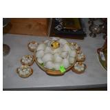 Hens on nest center bowl with six bowls made in It