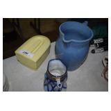 4pcs pottery: Pottery blue pitcher,  Westinghouse