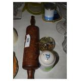 Hadley pepper shaker, Christmas rolling pin, & pap