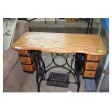 Refinished sewing machine table with metal base &