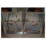 Mid Century mirrored framed Flamingo prints