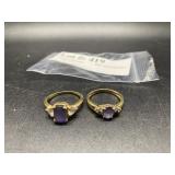 Two 14kt rings: lightblue center stone sz 7.5 with