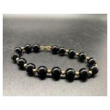 Black Stone & 14kt Gold Petite Ladies Bracelet