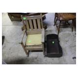 Crib/ doll in brown paint and oak youth rocker