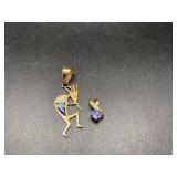 Two 14kt pendats - opal Kokopelli charm & diamondw
