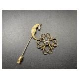 10kt onyx pin & Star/moon stick pin