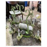 Art Deco wrought iron eight light green painted