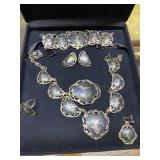 Thai Siam silver jewelry set: earrings, necklace,