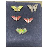 5 Sterling butterflies with enamel painting