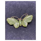 14kt jade butterfly pin with ruby eyes