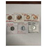 Eight pennies: 5 error pennies & three 1943 steel