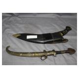 Two early Indian/Turkish knives with inlaid etchin