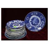 Eleven Asian themed Flo blue plates incl Canton,