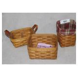 Three Longaberger baskets: green & red plaid,