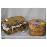 Two Longaberger baskets: double handled lidded