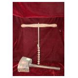 Two early wood tools - drill & mallet